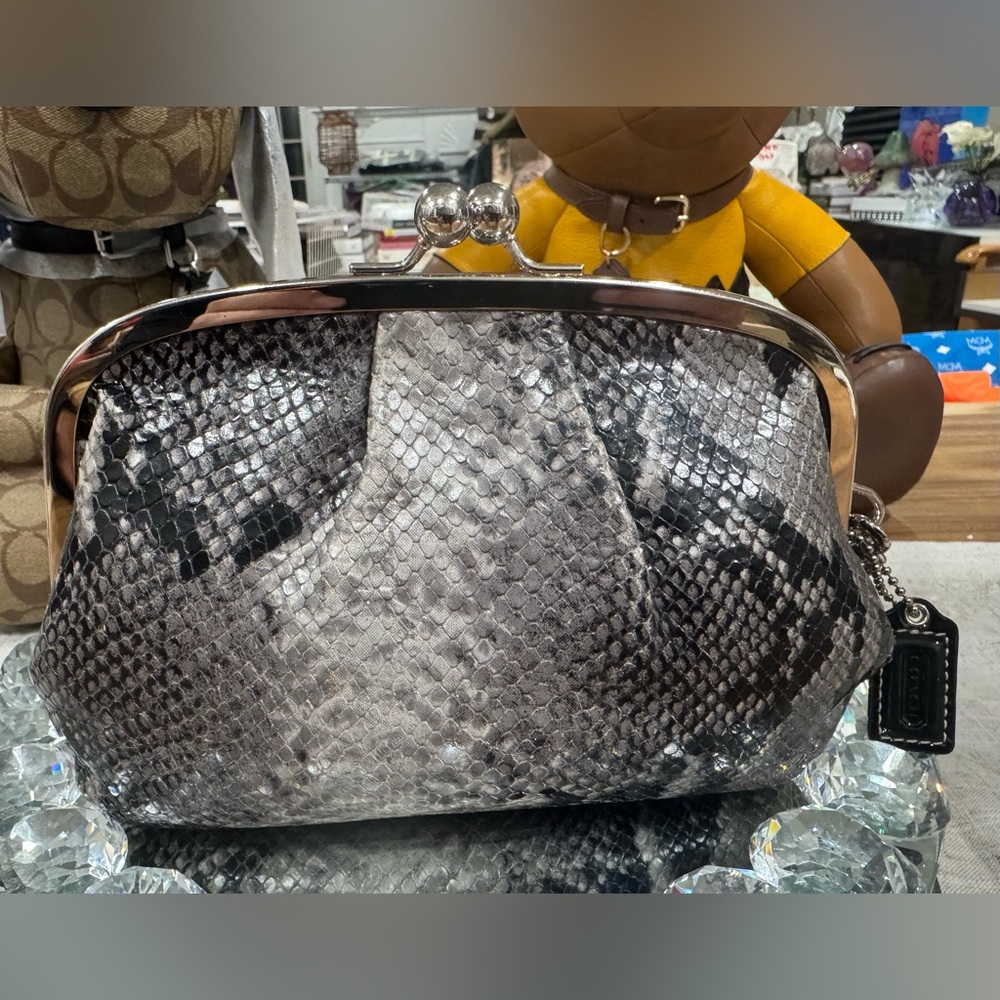 COACH EXOTIC PYTHON WRISTLET KISSLOCK CHROME/STEE… - image 2